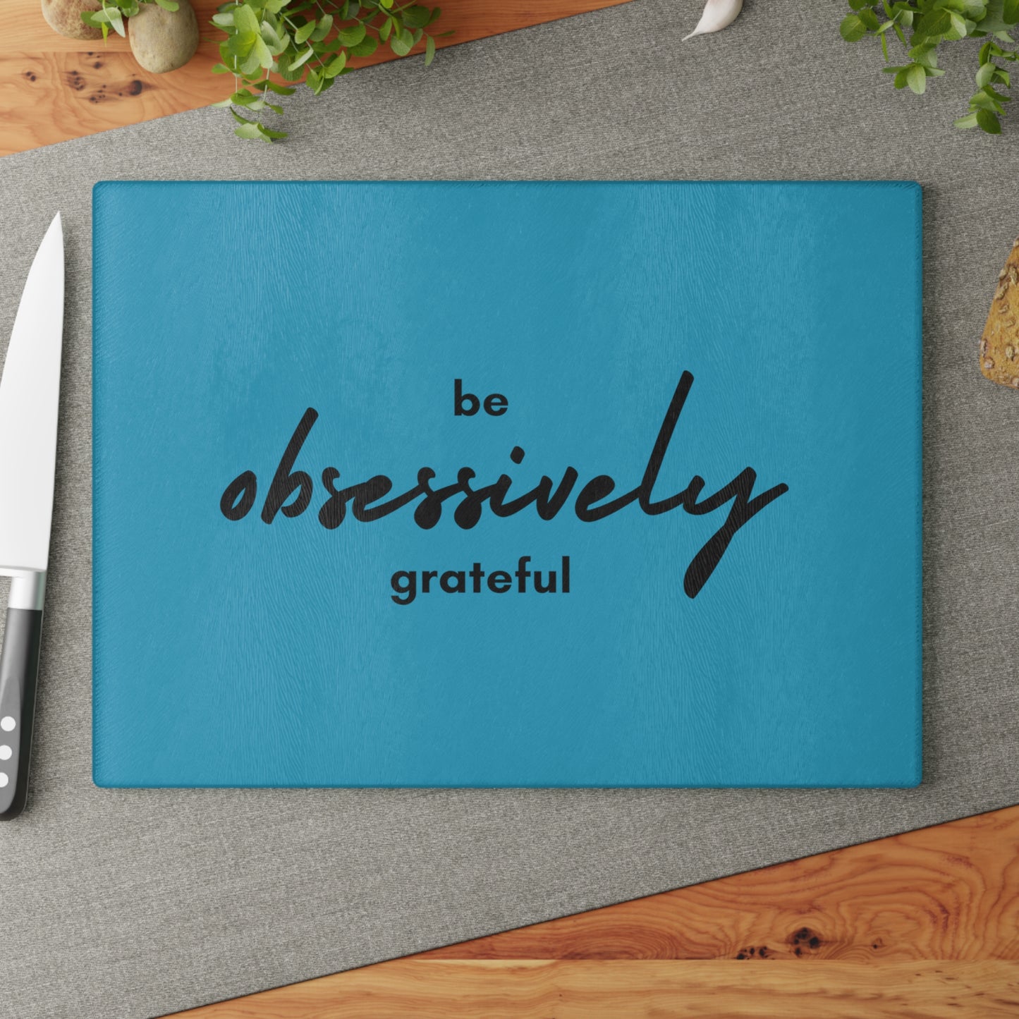 Glass Cutting Board - Grateful (teal)