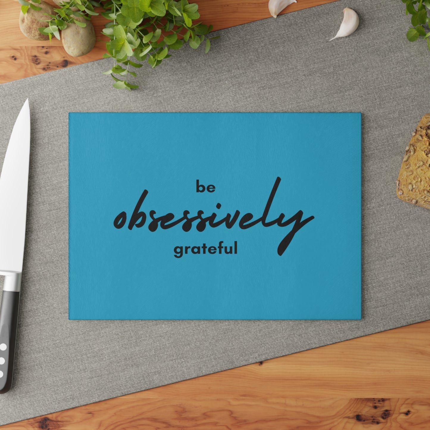 Glass Cutting Board - Grateful (teal)
