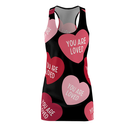 You are loved (black) -Women's Cut & Sew Racerback Dress (AOP)