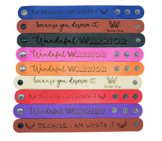 Wandaful Warrior Leather Cuffs w/ Inspirational Quotes