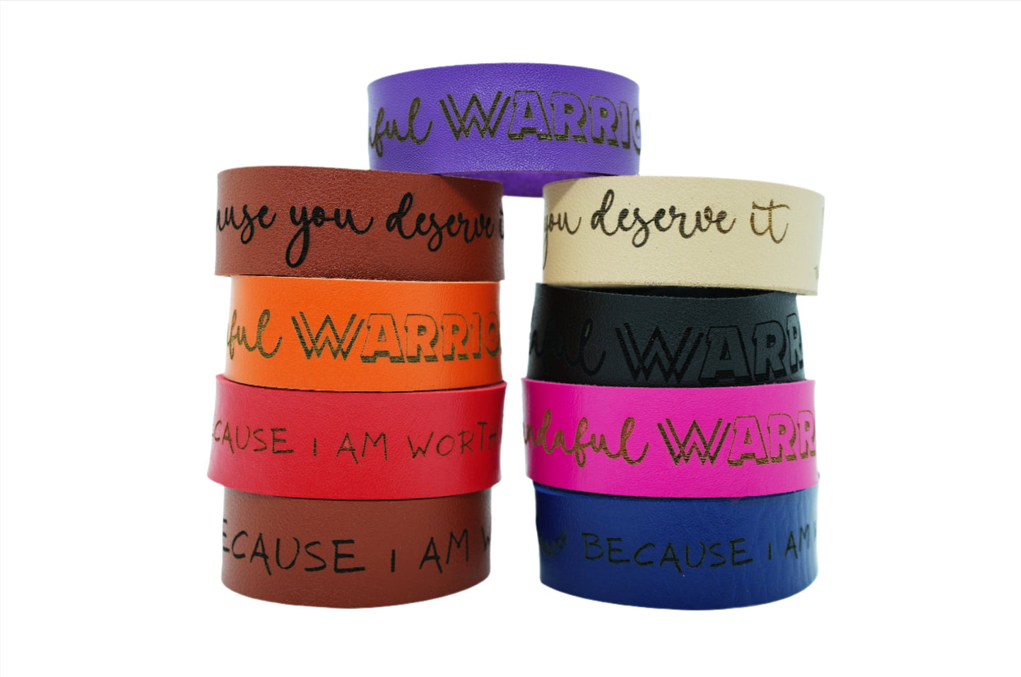 Wandaful Warrior Leather Cuffs w/ Inspirational Quotes